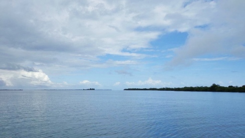 A number of mangrove cayes dot the horizon just south of Placencia, Belize.